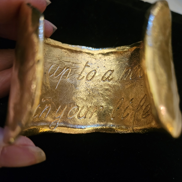 Cecile Jeanne Heavy Gold Plated Metallic Textured Cuff Bracelet - Picture 5 of 5